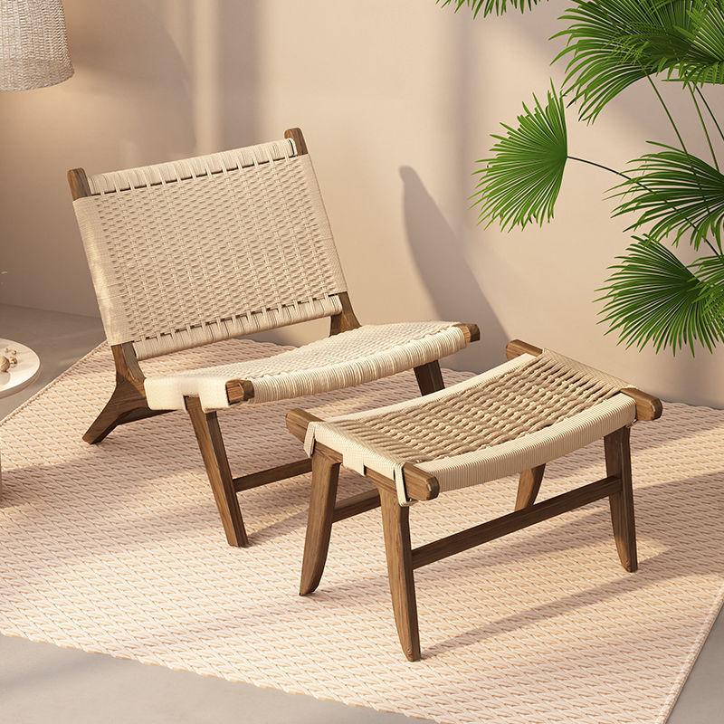 Sillas de madera sólida de cuerda trenzada sillas de balcón nórdicas sillas de ocio estilo japonés sillas de silla de casa pequeña silla de respaldo perezosa
