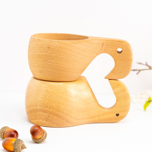 Japanese-style wooden cross-border creative oak and beech camping cup solid wood milk cup household whole wood handy cup water cup
