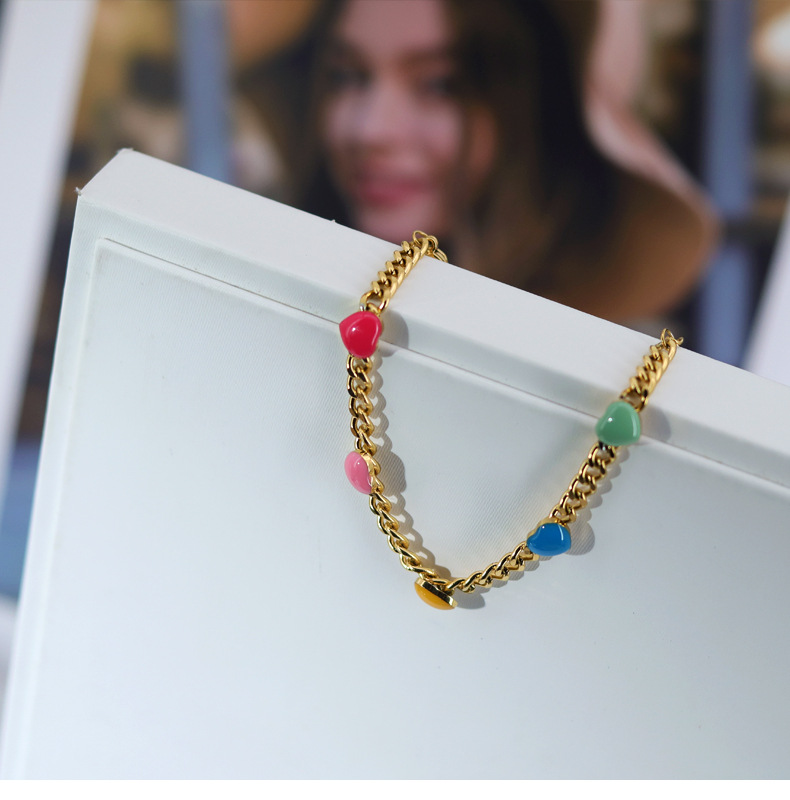 Enamel Inlay Material Bracelets Classification Fashion Heart Shape 304 Stainless Steel 18K Gold Plated Enamel Stainless Steel Bracelets In Bulk