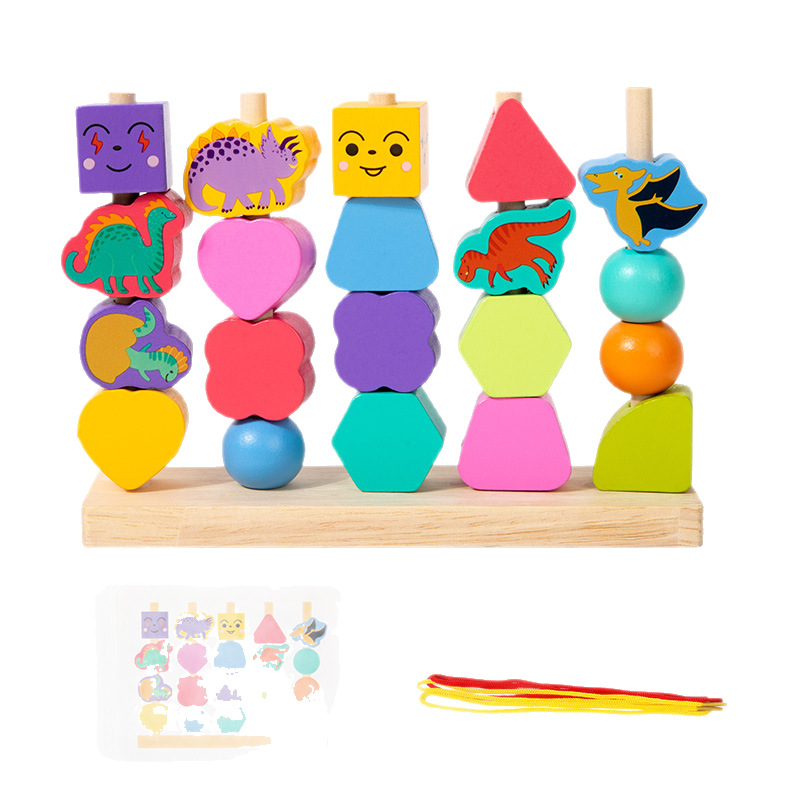 Educación temprana infantil transfronteriza puzzle forma emparejada columna de cuentas bloque de construcción apilar música de color cognición de madera clase pequeña para jugar