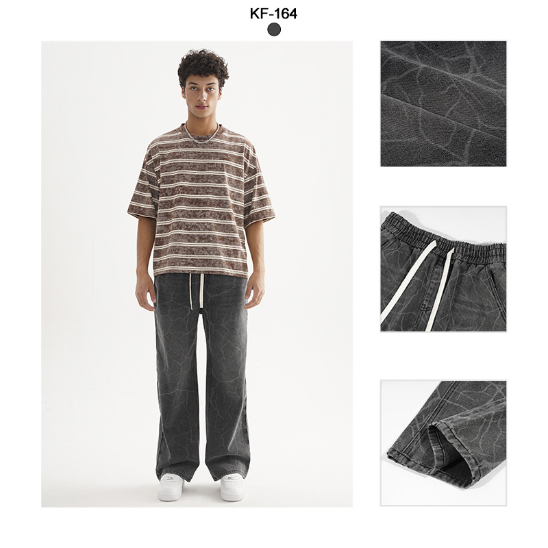 ETAI Hombre| Pantalones de estriado láser de rayos de ancho completo Retro americano pulverización de caballo para hacer jeans viejos