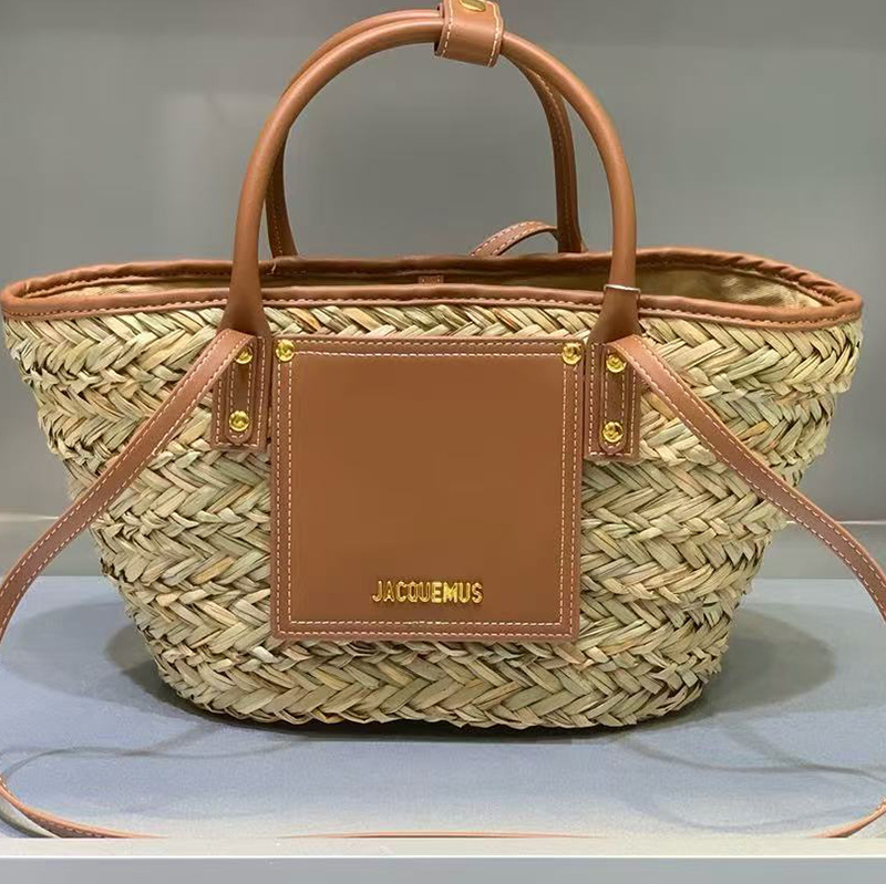 Jacquemus Fashion Woven Vegetable Basket Bag Casual Vintage Tote Bag Beach Handbag Women's Crossbody Bag