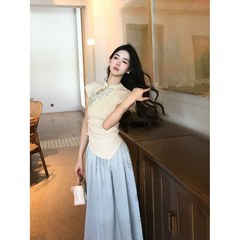 【遊春令】新中国風ジャケットスカート女性夏の新しい気質上着ゆるいスカート2点セット