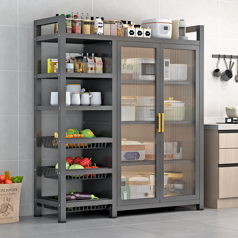 Kitchen multi-functional double-door storage cabinet, floor-standing multi-layer fruit and vegetable basket, storage rack, miscellaneous storage cabinet