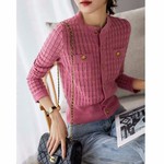 港米服饰/拼亮线气质修身小香风绵羊毛针织开衫 2023年春季新款 A