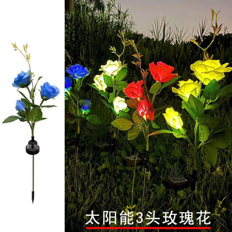 国境を越えたソーラーライト、グラウンドプラグライト、ヒマワリ、バラ、造花、タンポポ、芝生、銅線ストリングライト|undefined