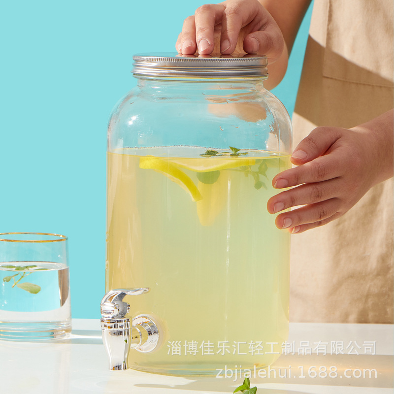 Frasco de vidrio con grifo Cola cubo fruta té jugo cóctel tarro vino barril enzima hervidor frío gran capacidad hogar