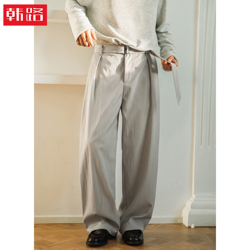 Light Luxury Old Money Style Adjustable Belt Drapey Trousers Spring Trendy Straight-Leg Pants Retro Loose Casual Long Pants