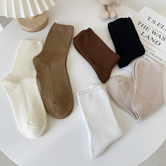 Women's Autumn/Winter New Arrival Japanese Double-Needle Vertical Striped Mid-Calf Socks Cotton Ins Trendy Women's Socks Wholesale