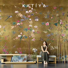 Katiya美式田园欧式花朵墙布客厅沙发电视背景墙壁纸花鸟法式壁画