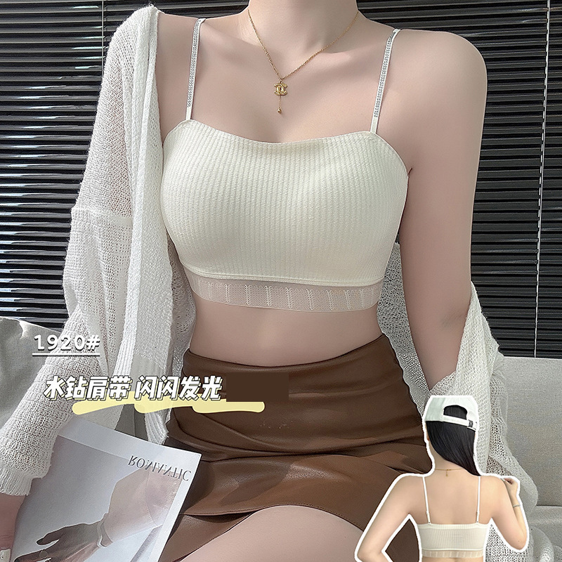 Light Luxury Rhinestone Shoulder Strap Sling Beautiful Back Strapless Non-steel Ring Fixed Cup Breathable Comfortable Women's Vest Sexy Chest Wrap