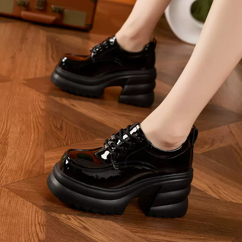 厚底乐福鞋女2025年秋冬新款增高单鞋英伦风小皮鞋松糕底粗跟皮鞋