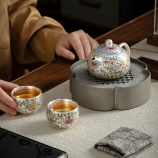 鎏银缠枝莲功夫茶具套装一壶两杯高档送长辈领导防烫伴手礼盒套装