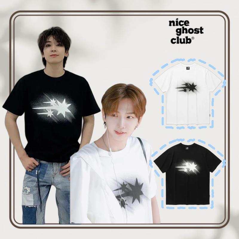 Quan Yuanyou's Same Style Ming Zaihwan Korean Niche Trendy Brand Ngc Smudged Glitter Meteor Loose Short-Sleeved T-Shirt for Men and Women