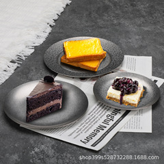 レトロデザートプレート工業風ステンレスプレートカフェケーキ皿アメリカ料理プレート小円盤浅皿