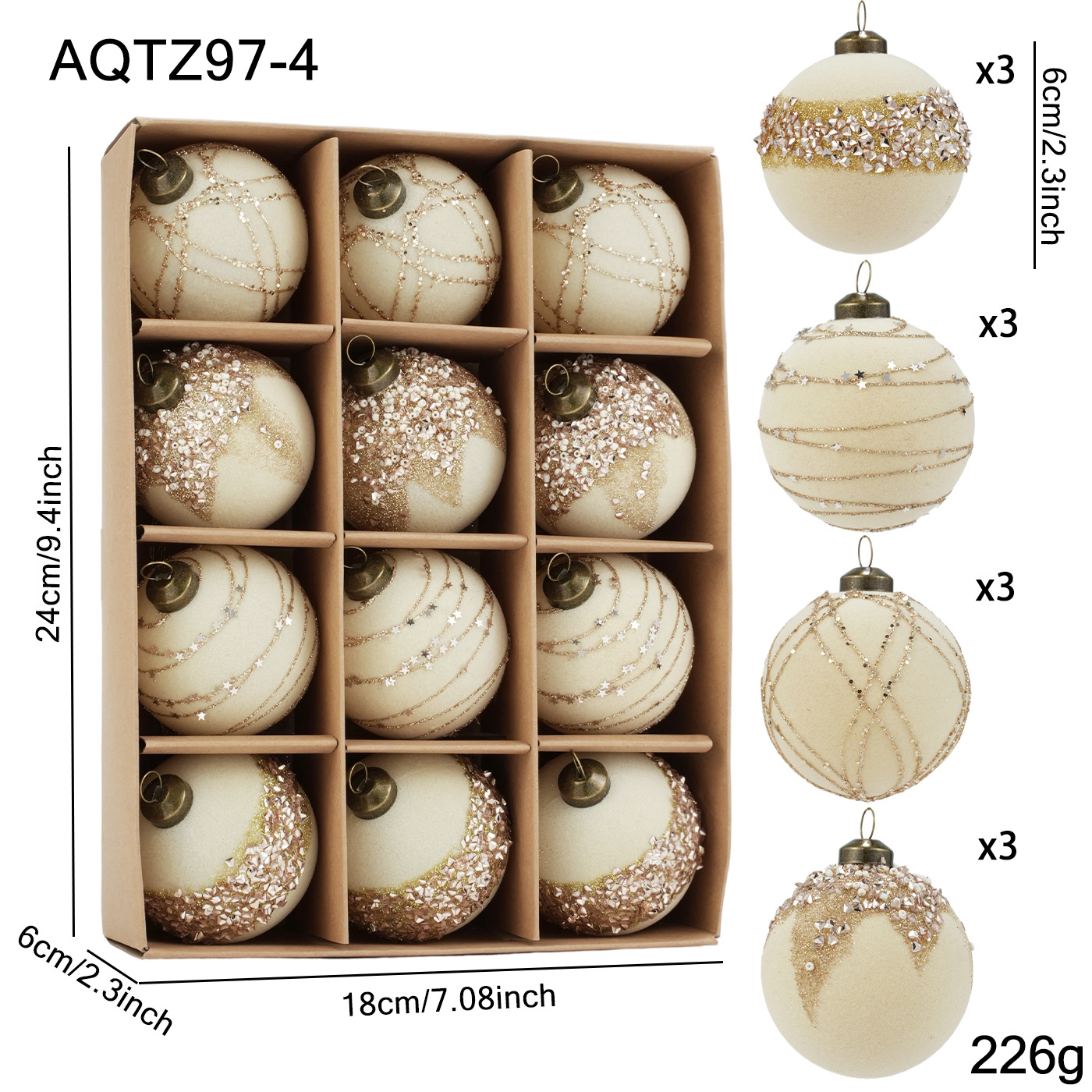 Nuevo producto 8CM / 6CM polvo adhesivo de plástico flocado polvo de oro ligero de lujo bolas de Navidad coloridas colgantes de decoración de árbol de Navidad image 6