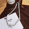 Small necklace stainless steel with letters, design retro chain for key bag , trend of season