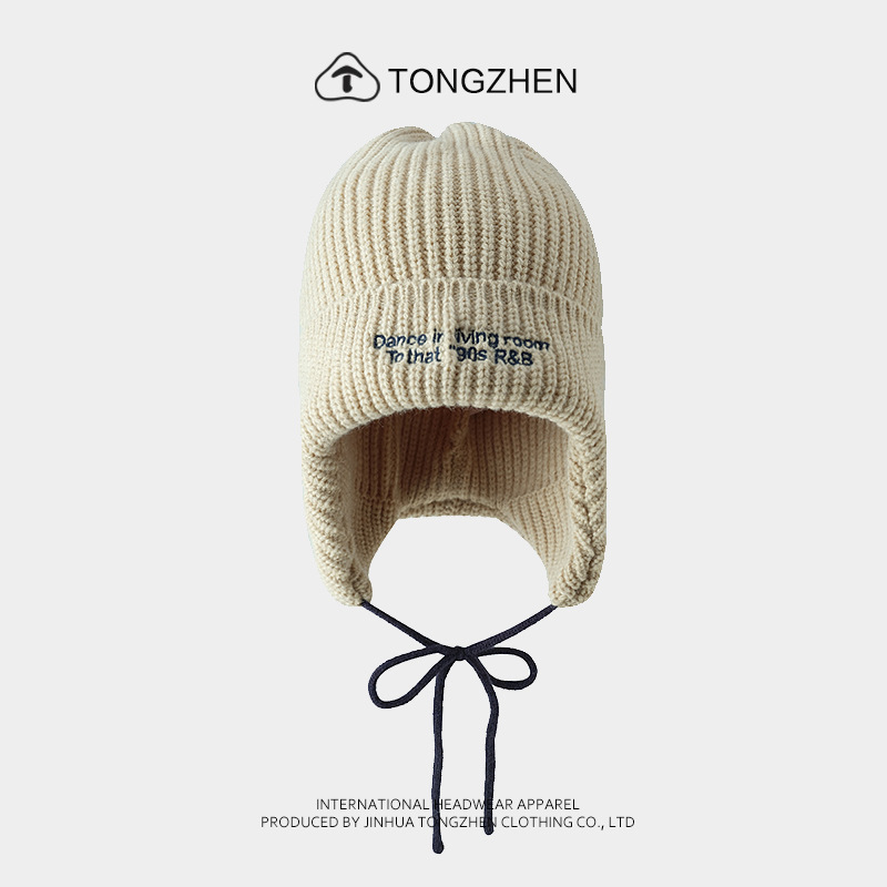 Herbst- und Winterpullover für Kinder, koreanische Ausgabe, bestickter Riemen, gestrickt, Outdoor-Skifahren, warmer Gehörschutz für Herren_voghion.com