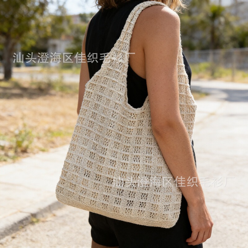 2026 New Large-Capacity Tote Bag, Beach Bag, Knitted Bag, Hollow Bag, Bohemian Style Woven Bag, Women's Bag
