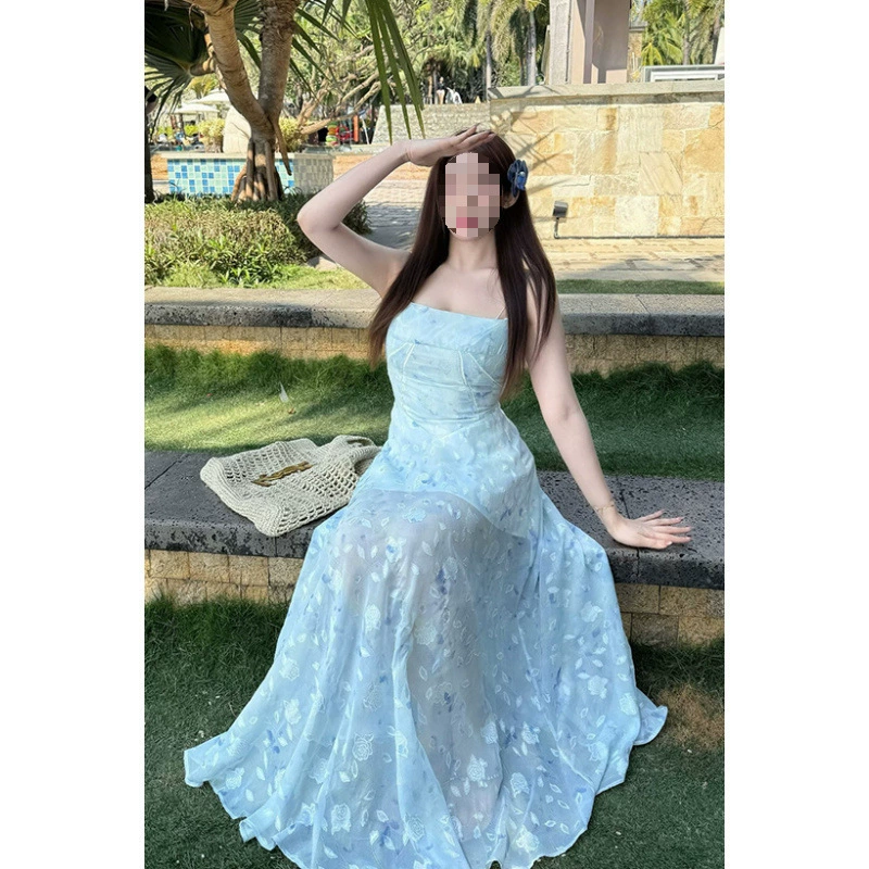 Новое летнее платье больших размеров, длинная юбка, модный универсальный кардиган на бретельках, женский милый пляжный фотосъемка большого размера