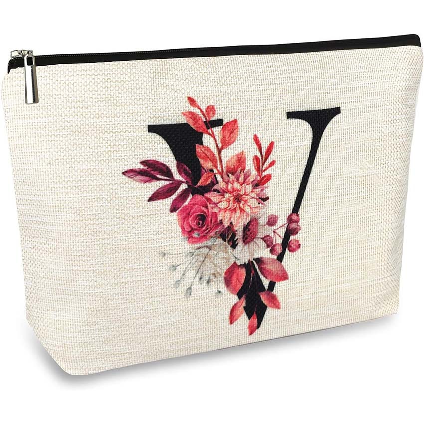 Bolso de cosméticos para mujer de Amazon transfronterizo letra patrón creativo bolsa de cosméticos bolsa de almacenamiento bolsa de cremallera impermeable de lino