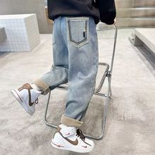 男童加绒裤子一体绒牛仔裤中大童秋冬季加厚儿童棉裤保暖裤潮童装
