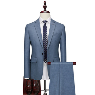 Men's Business Casual Suit Two-piece Set for Youth Korean-style Slim-fit Solid Color Professional Casual Two-piece Men's Suit