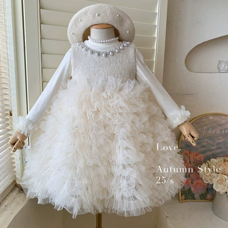 女童连衣裙春秋装儿童礼服高定生日公主裙宝宝背心蛋糕裙子两件套