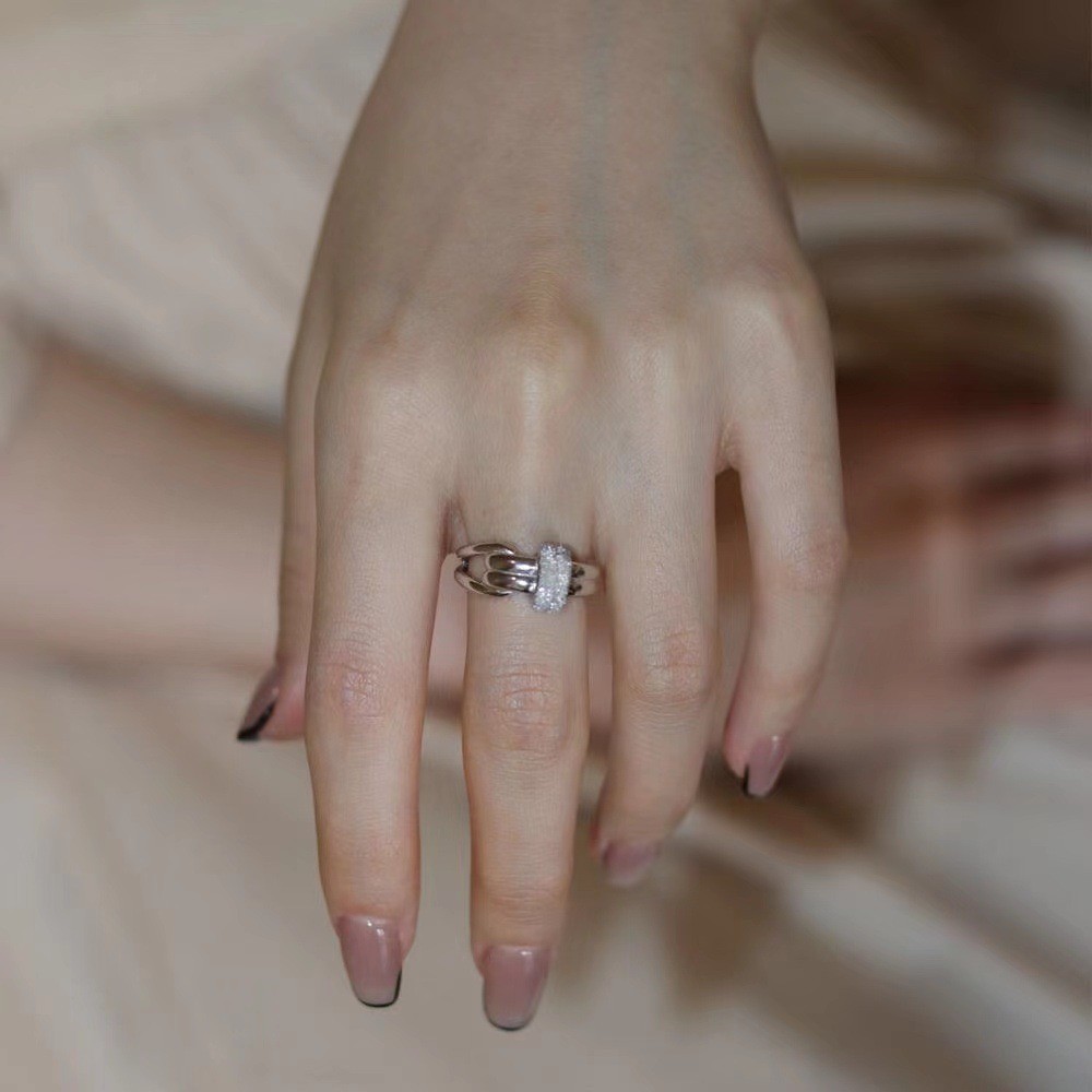 Designer Ring Damen Doppellagig Sandgestrahltes Design_voghion.com