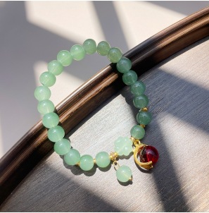 S079-Pulsera de cuentas de jade Donglin con perlas de dragón rojo#SZ–607