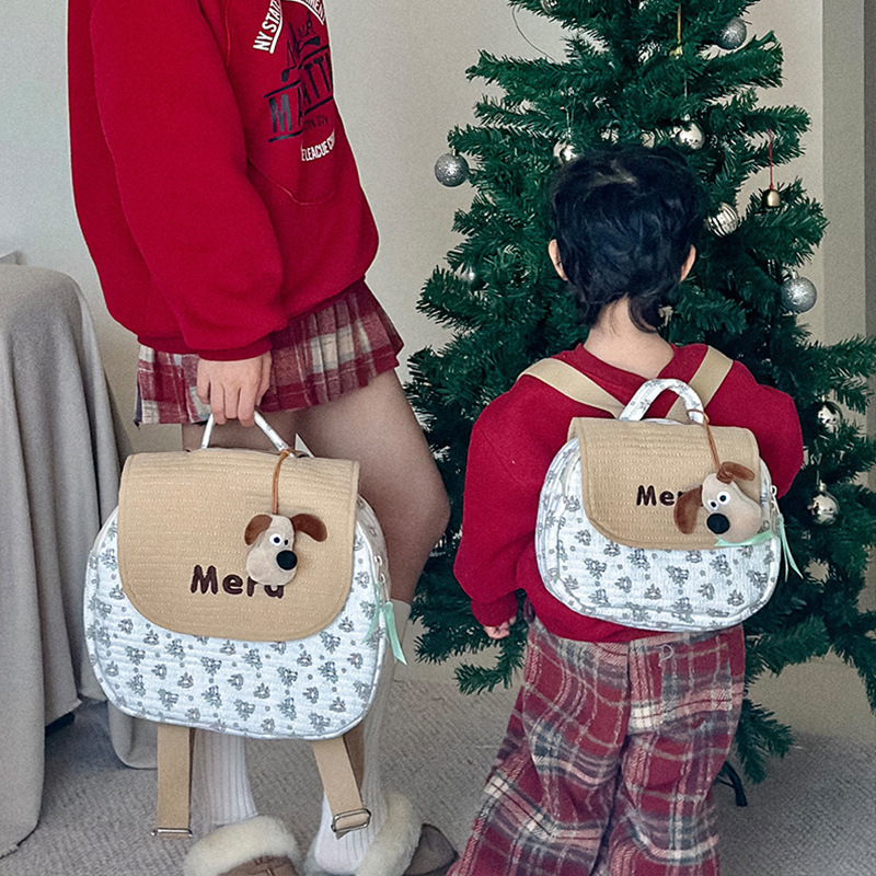 Mochila cosida coreana otoño e invierno nuevo estilo bordado a cuadros mochila pequeña para niñas fuera de la calle mochila de algodón para padres e hijos bolsa de mamá