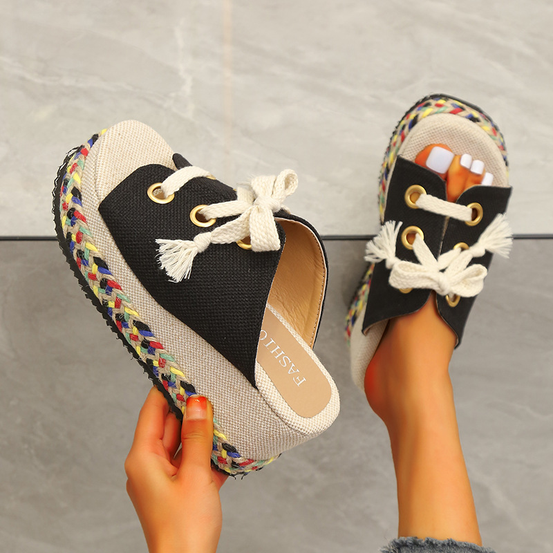 Sandali con zeppa intrecciati da donna color-block lacci_voghion.com