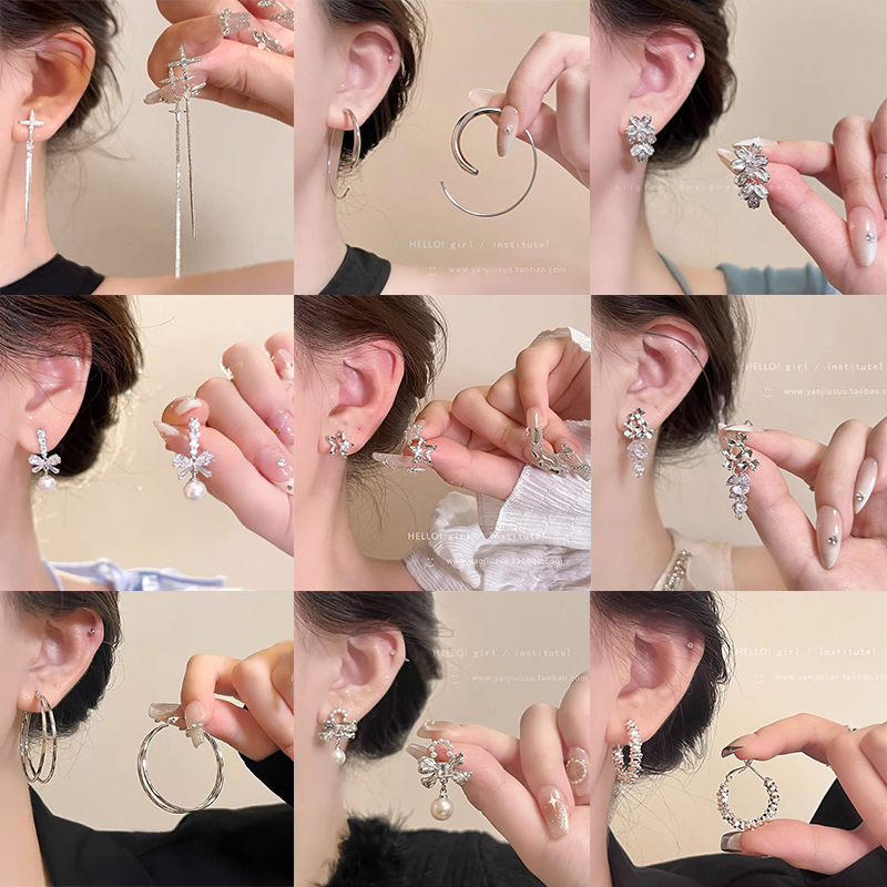 sterling silver needle fairy pearl bow zircon tassel stud earrings niche design long light luxury french earrings