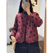 波点棉衣棉服女秋冬新款保暖圆领面包服宽松百搭外套
