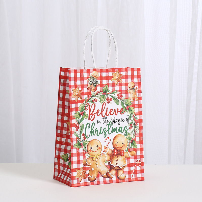 プリントショッピングバッグ卸売クラフト紙袋パーティーギフトギフトバッグテイクアウトバッグクリスマスジンジャーブレッドマントートバッグ|undefined