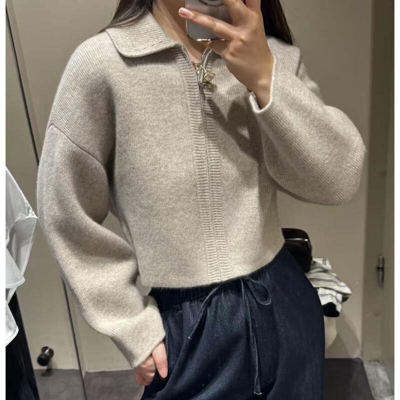 C Brand Women's Clothing Solid Color Short Lapel Zipper Knit Jacket 2026 Spring 1321328001