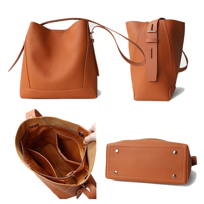 2024 New Women's Bucket Bag Luxury Niche Design Genuine Leather Large Capacity Commuter Shoulder Crossbody Bag - Thumbnail 3