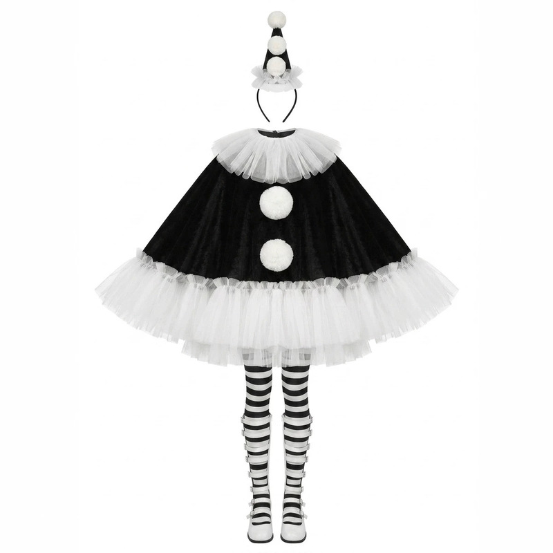 Halloween Children's and Adult Clown Costumes Black and White Stage Performance Campus Festival Performance Runway Show Costumes Wholesale Customization