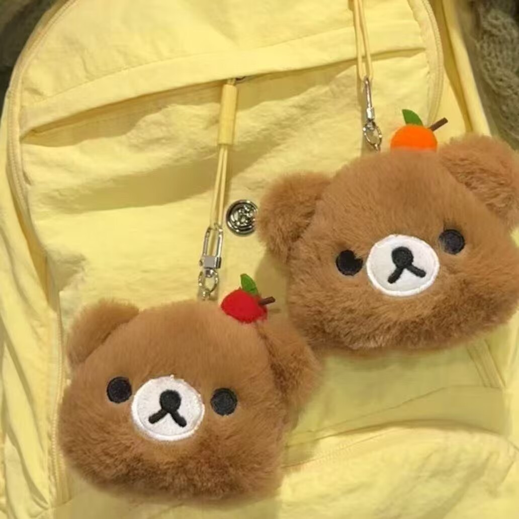 Plush Rilakkuma Pendant, Small Apple Rilakkuma Student Bag Pendant, Keychain, Female Backpack Small Ornament, Car Decoration