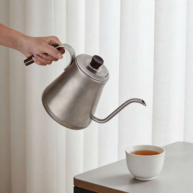 Cross-Border Coffee Pour-Over Kettle 304 Stainless Steel Fine Spout Long Spout Kettle Retro Home Outdoor Portable Wooden Handle Drip Kettle