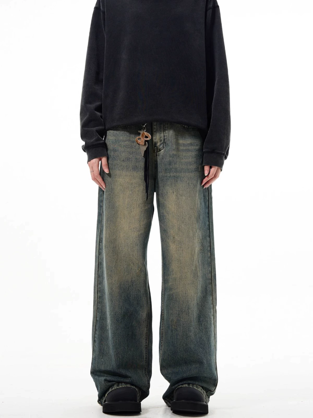 Autumn jeans, retro casual trousers, American style, oversize, loose straight fit