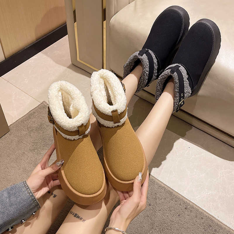 Cizme de zăpadă pentru femei cu fleece îngroșat, talpă groasă, calde, scurte, pantofi din bumbac_voghion.com