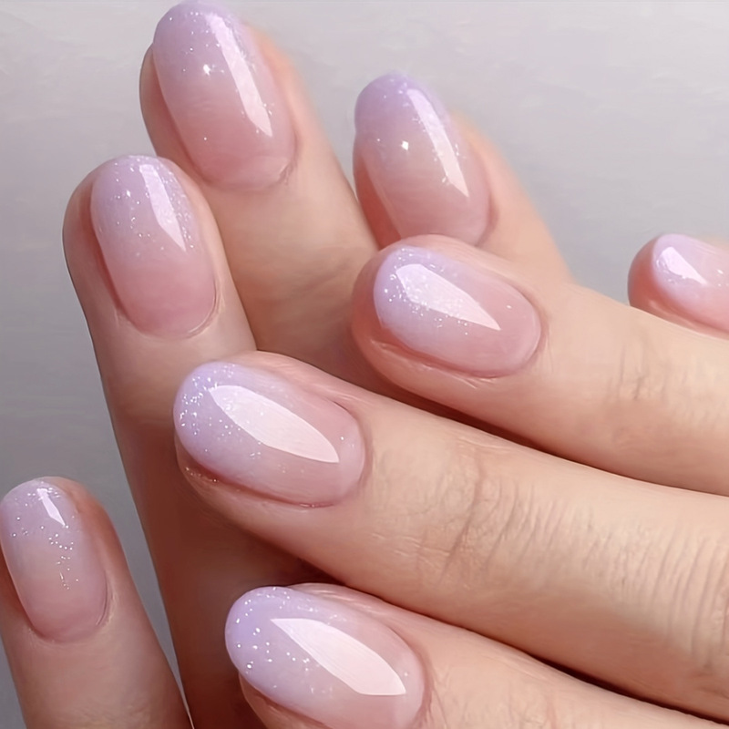 Cross-border Pure Want light purple Gradient Nail Art Short Simple Personality Hand-worn Nail Art Small Fresh Ice Nail Art