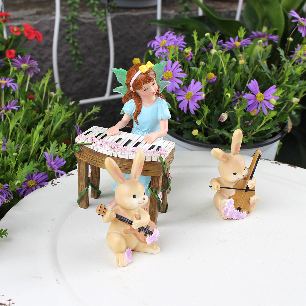  Piano Luminous Wings Flower Fairy Bunny Combination Cartoon Bunny Outdoor Garden Courtyard Decoration Now