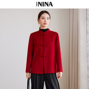Clearance Sale, No Returns or Exchanges. Short Woolen Coat for Petite Women, Slim-Fit Blazer-Style Jacket, Bordeaux Red