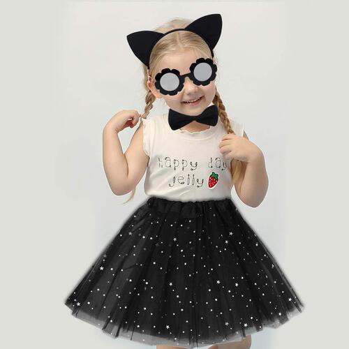 New Halloween Black Cat Children's Net Tutu Half Body Skirt Headband Tie Eyepatch Set Performance Ballet Skirt