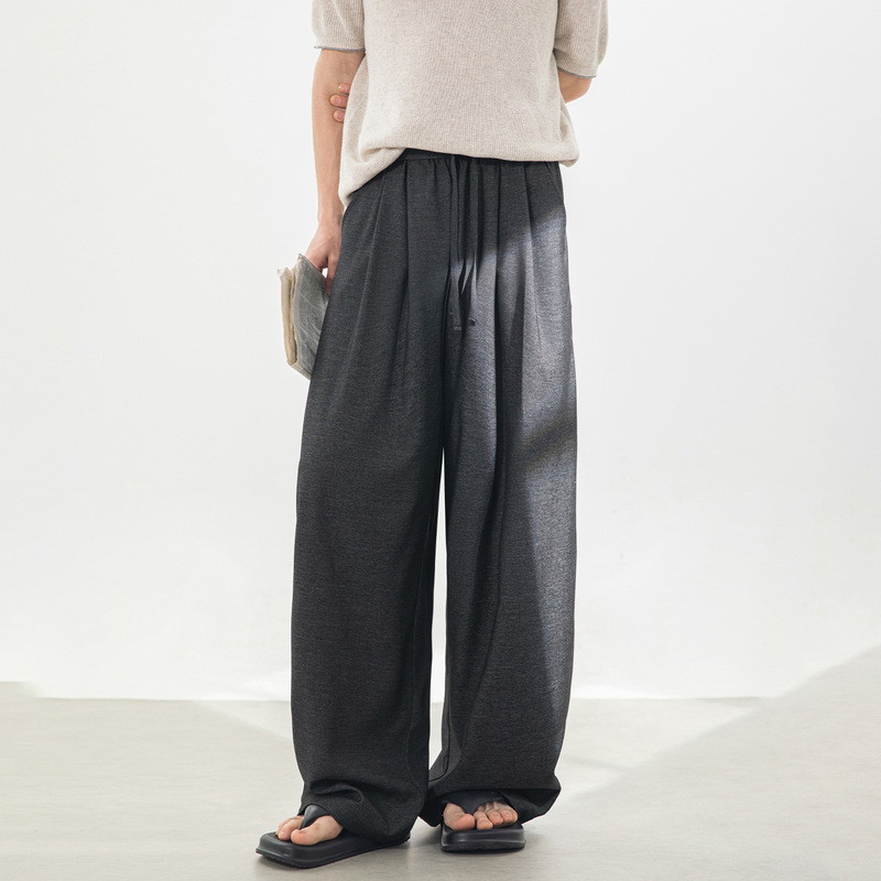 Straight Loose Double-Pleated Casual Pants, Spring and Summer Thin Style, Cleanfit, Drapey, Wrinkle-Resistant, Basic Versatile Long Pants Straight Loose Double-Pleated Casual Pants, Spring and Summer Thin Style, Cleanfit, Drapey, Wrinkle-Resistant, Basic Versatile Long Pants