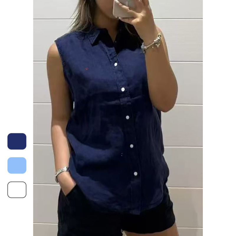 Three-Color Linen Sleeveless Vest Shirt 26 Summer Simple Contrast Color Embroidery Design Lapel Top Linen Top for Women Three-Color Linen Sleeveless Vest Shirt 26 Summer Simple Contrast Color Embroidery Design Lapel Top Linen Top for Women