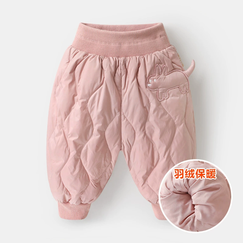CUTEPANDA'S Children's Down Trousers Set with Velvet Lining, Autumn Warmth for Boys, Duck Down