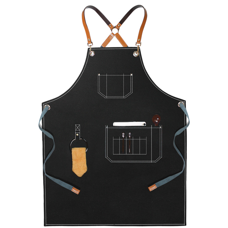 Comercio exterior de lona gruesa delantal logotipo personalizado moda coreana barista ropa de trabajo peluquero delantal fábrica al por mayor